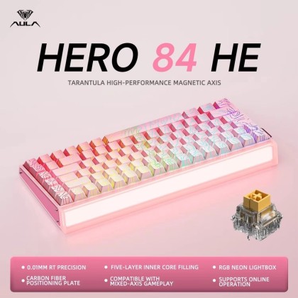 [새상품] AULA HERO 84 HE 마그네틱 자축 게이밍 키보드 핑크 사이드프린트