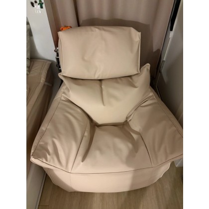 아이보리 가죽 빈백 소파(다리 받침 포함)